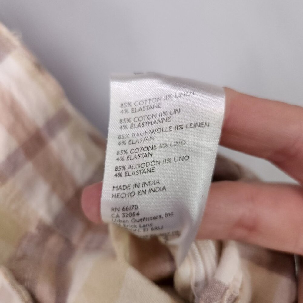 Free People Plaid Flare Pants Womens 0 Linen Blend Low Rise Retro Hippie Boho - Picture 15 of 16